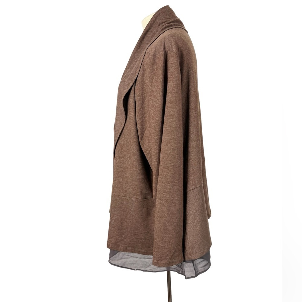 Logo Lounge Lori Goldstein Size 4X Gemma Cardigan brown sheer chiffon hem Plus - Picture 2 of 7